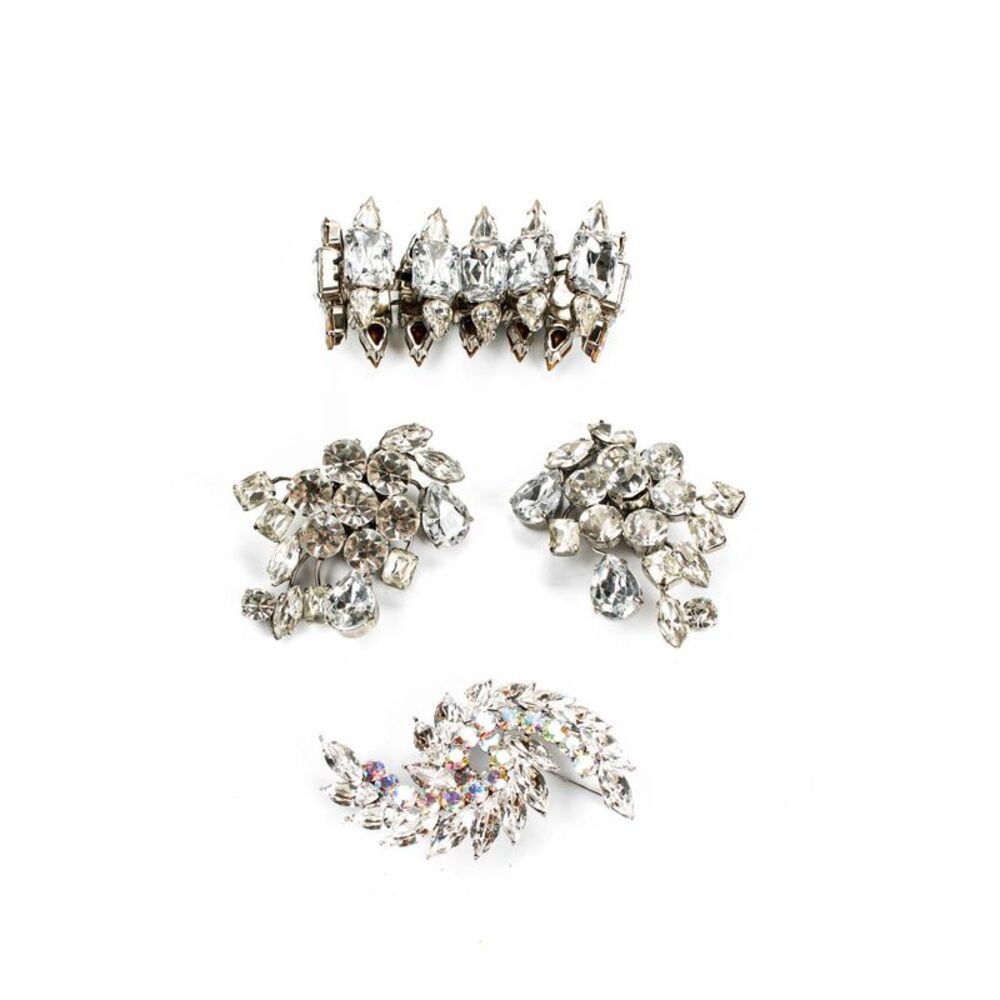 Designer Women's Rhinestone Embellished Bracelet Pin Set
